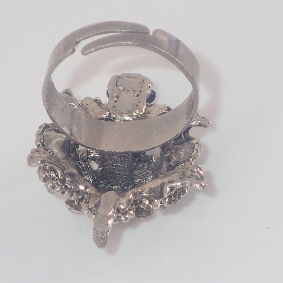 Vintage Ring Crystal Turtle Silver Adjustable Band Size 7 A Statement Piece Rare - Picture 8 of 12